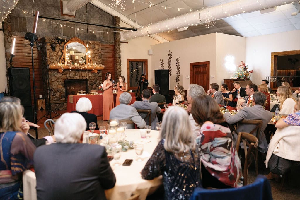 Toasts during wedding reception at Shupe Homestead near Boulder Colorado