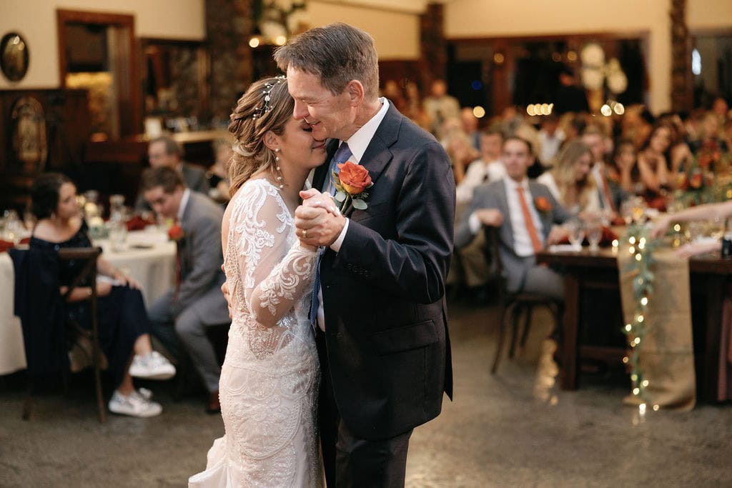 Bride has an emotional father daughter dance at her Shupe Homestead wedding reception