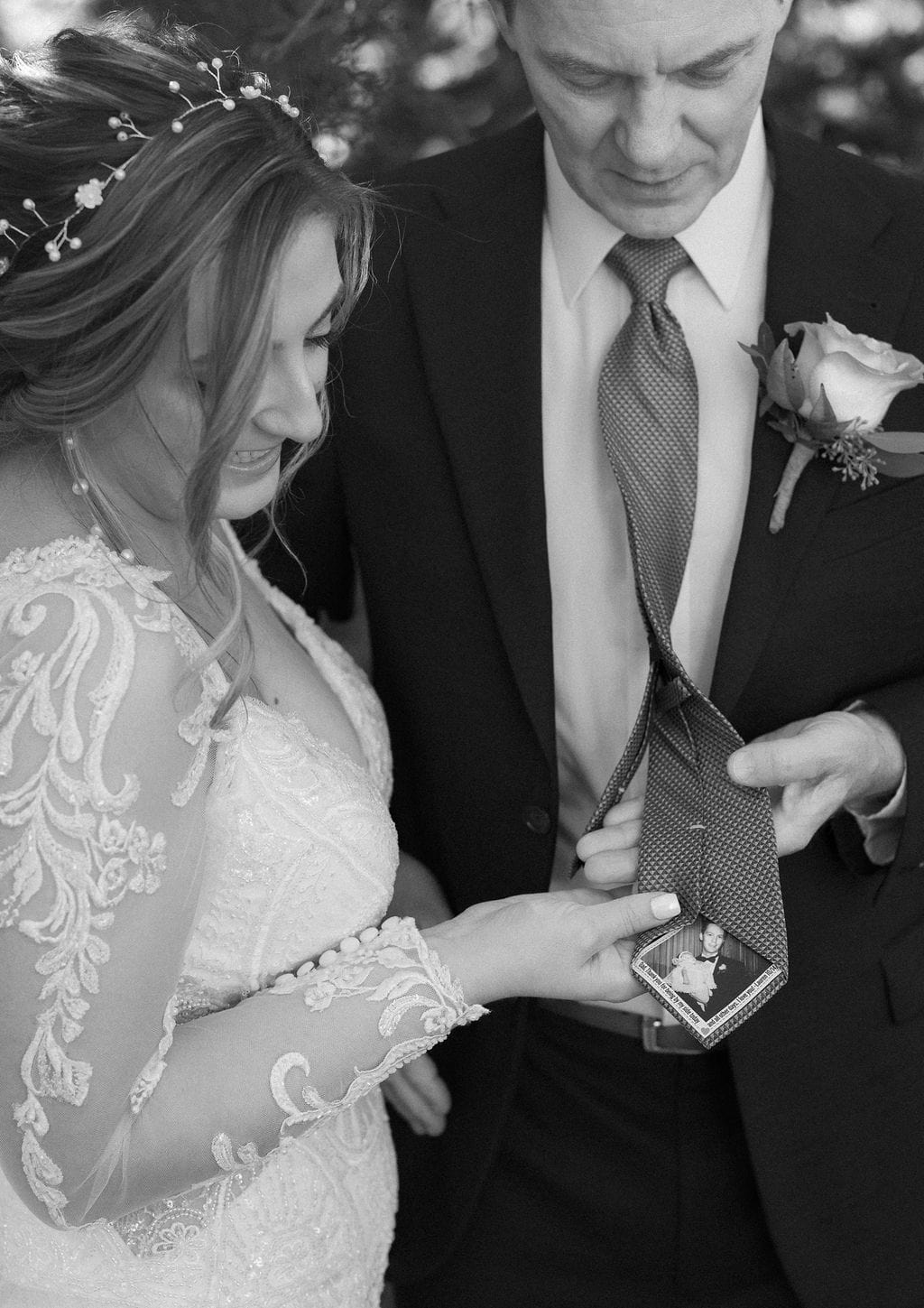 Brides dad has a photo on the back of his tie of him and his daughter when she was a baby