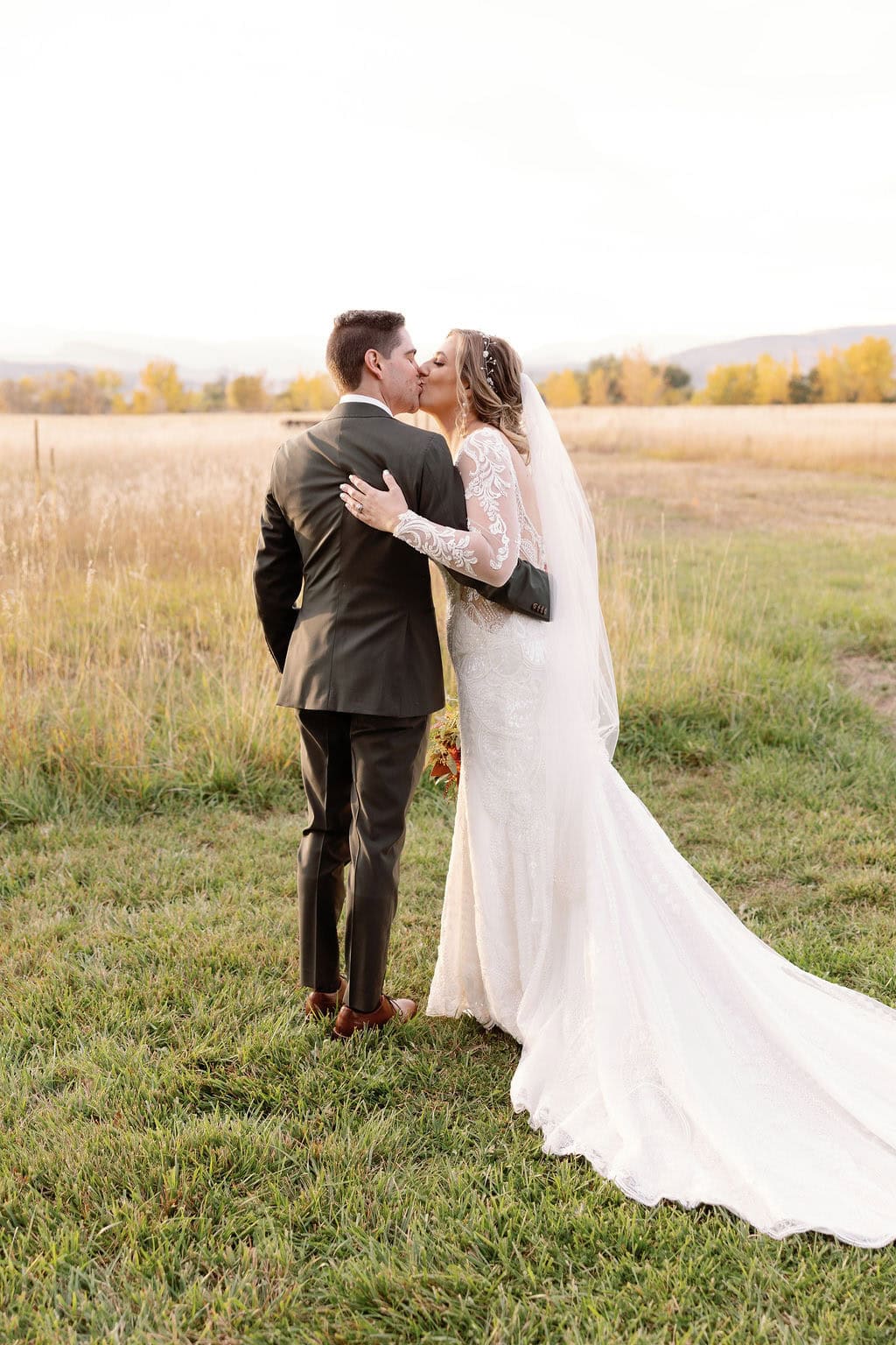 Gorgeous Sunset Bride and Groom Portraits at Shupe Homestead Wedding located near Boulder Colorado Foothills.
