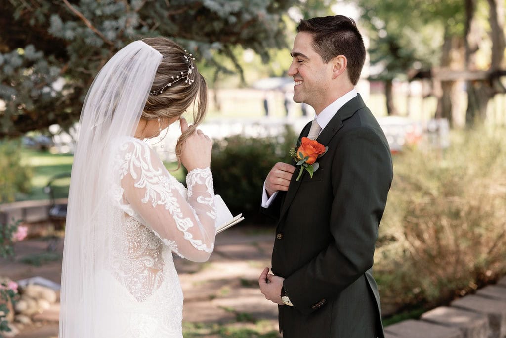 Bride cries as she reads private vows at her first look at shupe homestead