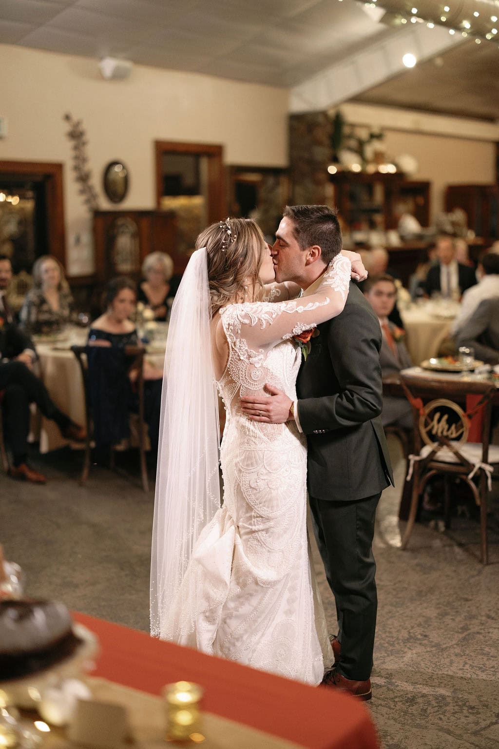 Romantic and emotional first dance between bride and groom at their boulder colorado wedding at Shupe Homestead Wedding Venue
