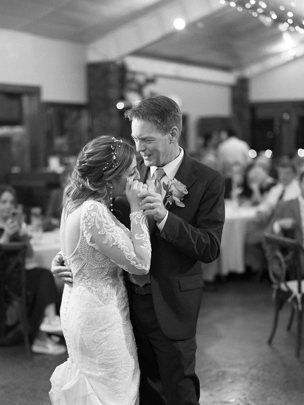Bride has an emotional father daughter dance at her Shupe Homestead wedding reception