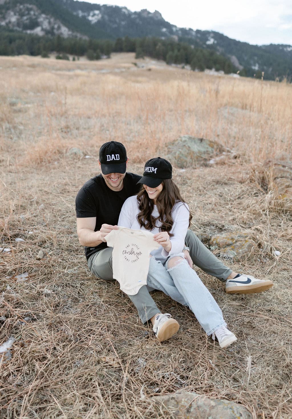 Boulder Family Photographer Capturing a baby announcement session at Chautauqua Park