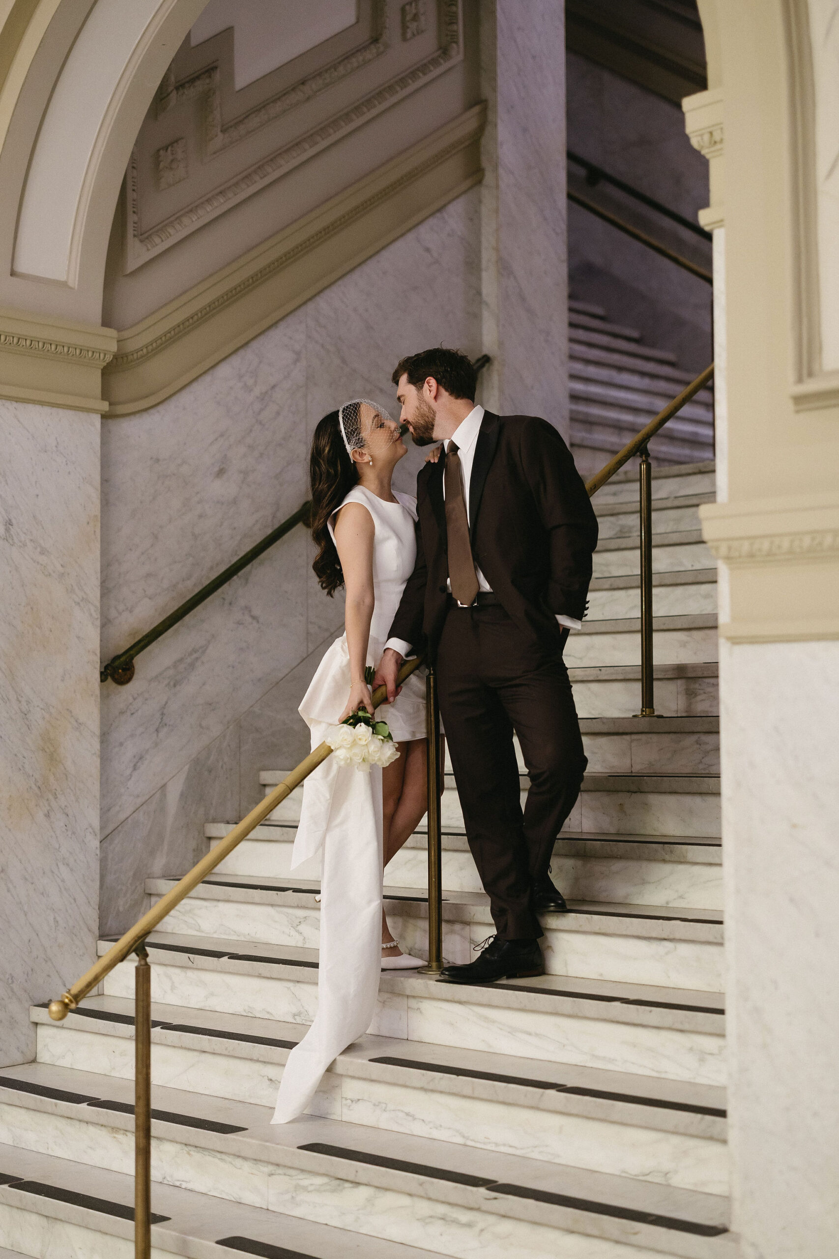 Little Rock Arkansas Courthouse Wedding Portraits on the stairs
