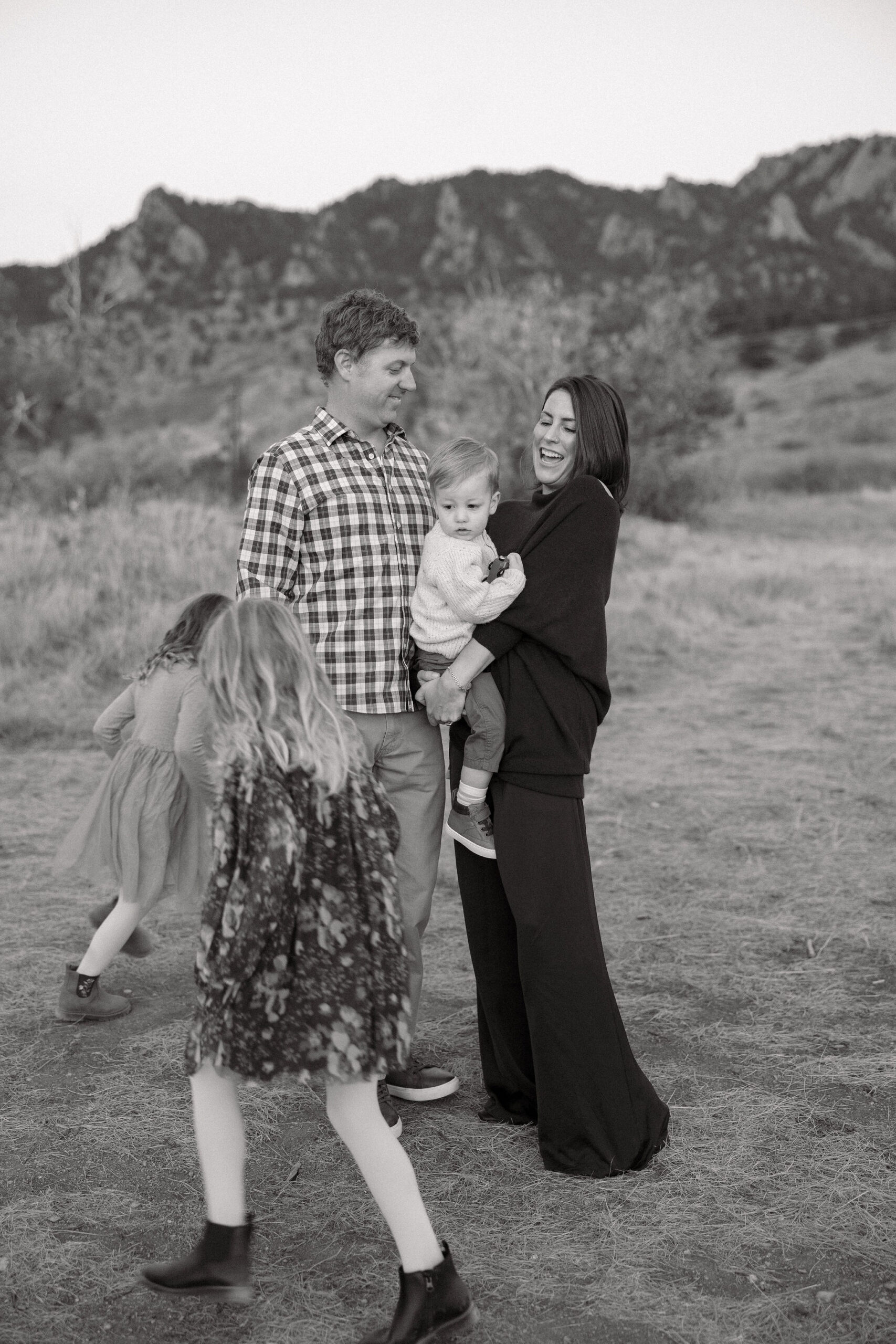 Cute portraits of a family at south mesa trailhead during october fall colors