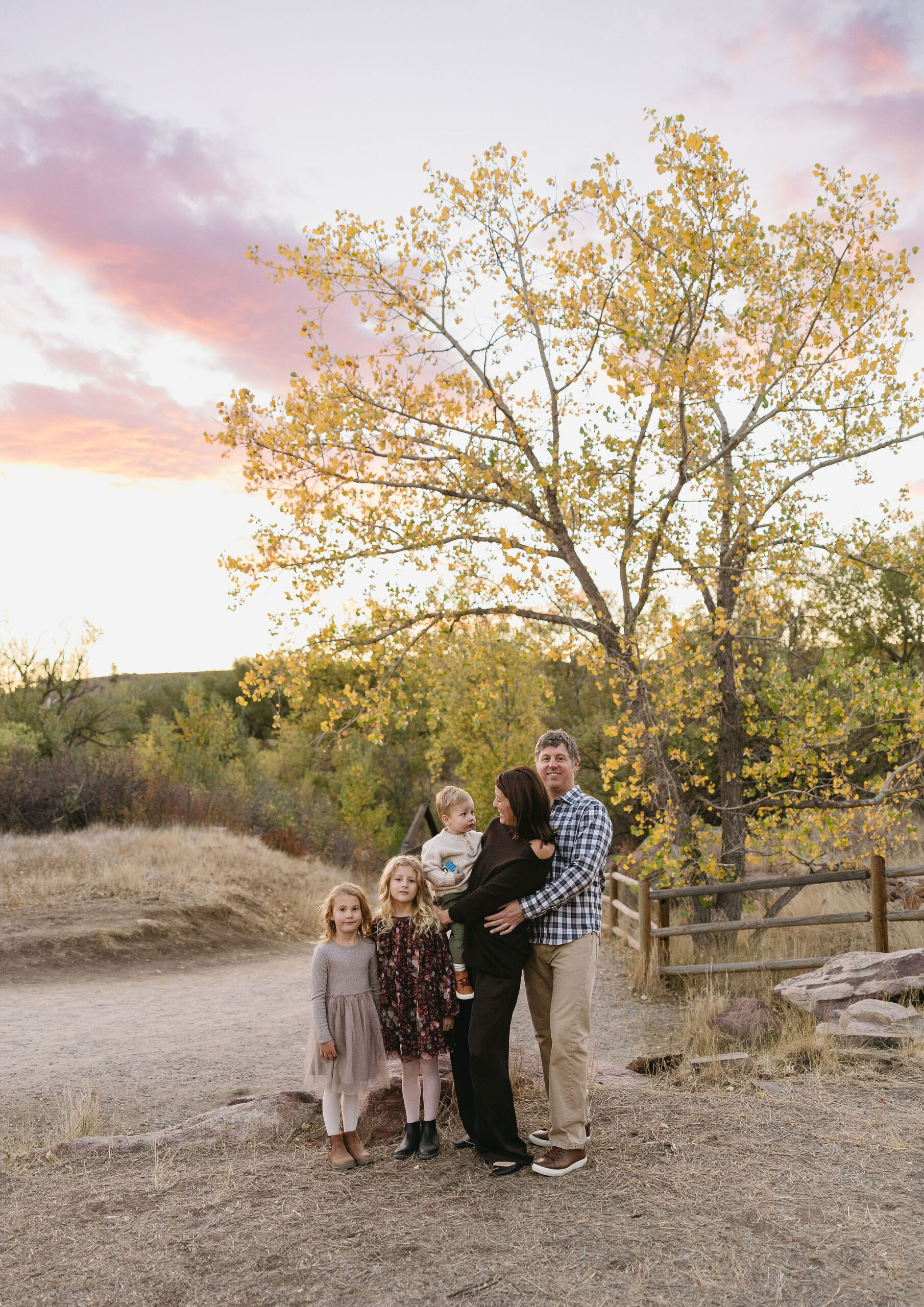 Gorgeous sunrise during a family photoshoot in boulder at south mesa trailhead.