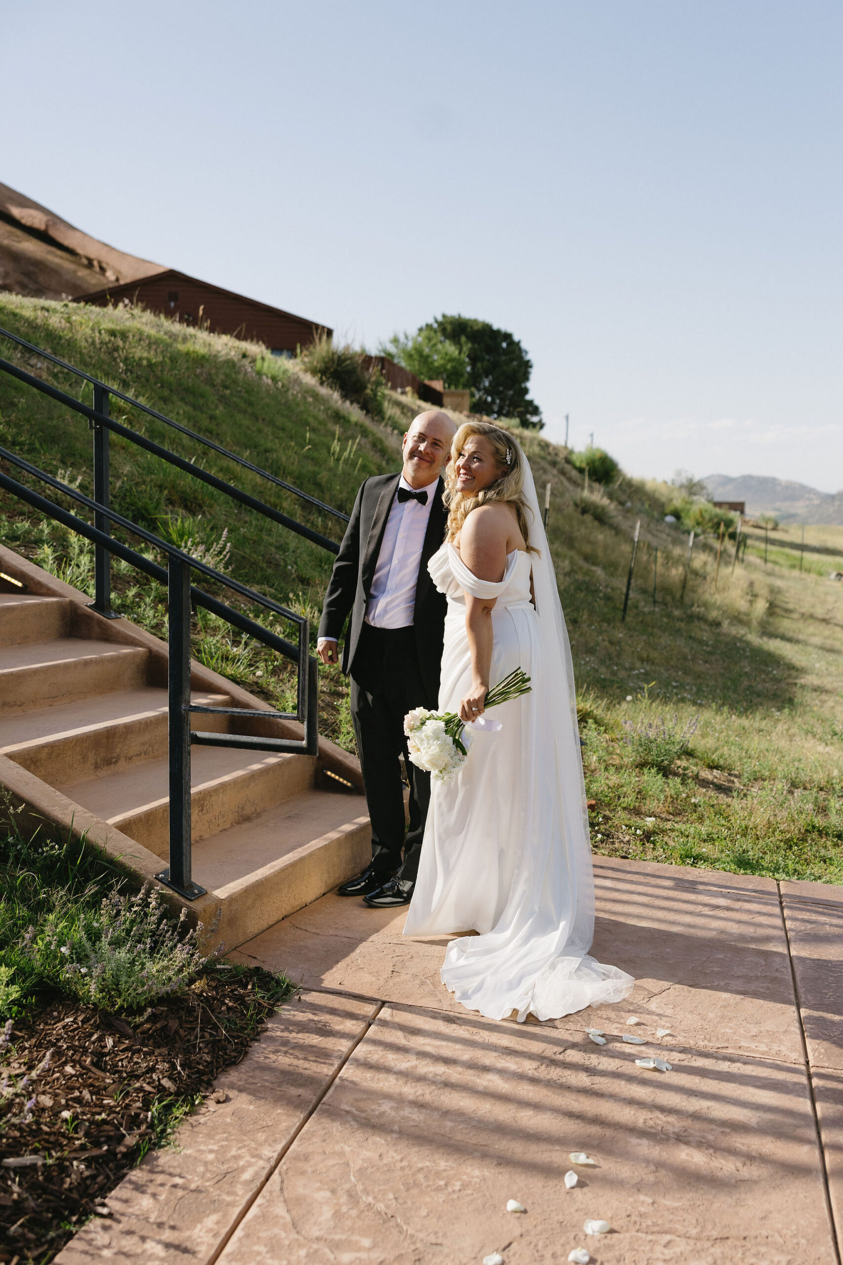 Bride and groom after their Fort Restaurant Morrison Colorado Wedding Ceremony