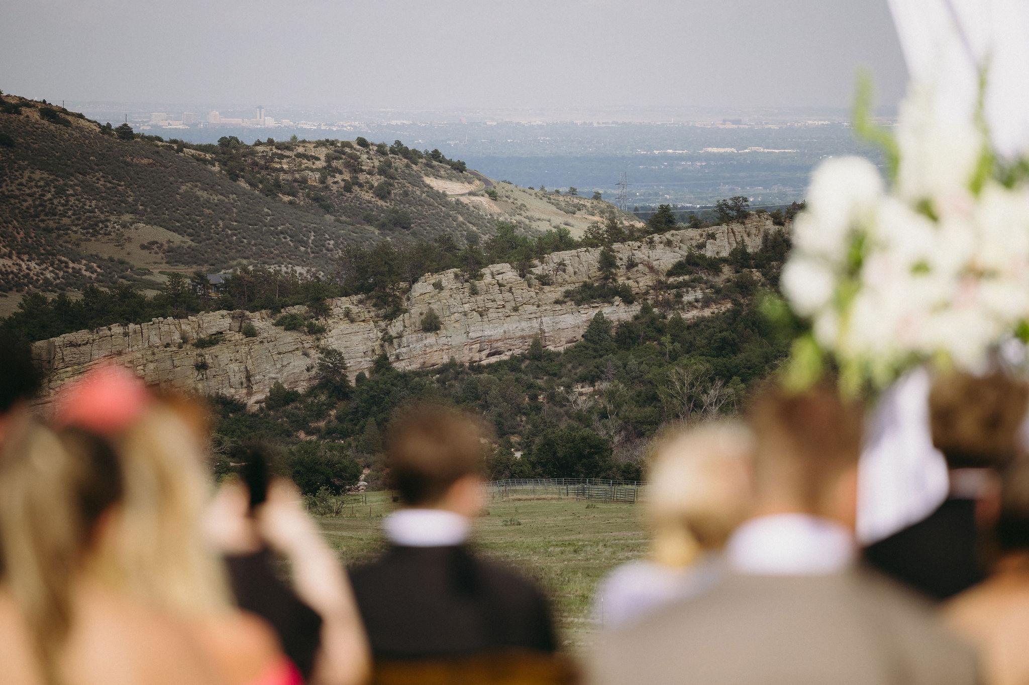 The view from a wedding ceremony at The Fort Restaurant in Morrison Colorado